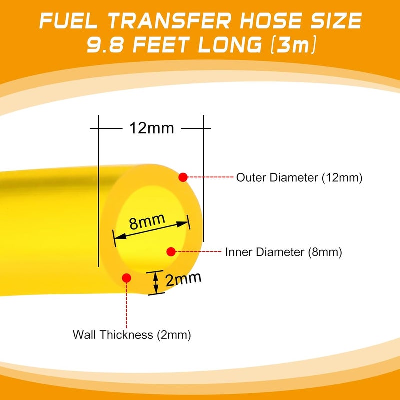 steauty 9.8 Feet Long Fuel Line Gas Tube Fuel Transfer Hose (ID 8mm * OD 12mm) with Hose Clamps, High Transparency, Corrosion Resistance PVC Material for Automotive Fuel Systems Engines - Image 2